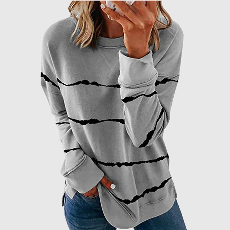 New Autumn Tops 5XL Large Size Women Tie Dye Stripe T Shirt Casual Long Sleeve Oversized Loose Tee Shirt Fashion Ladies Top