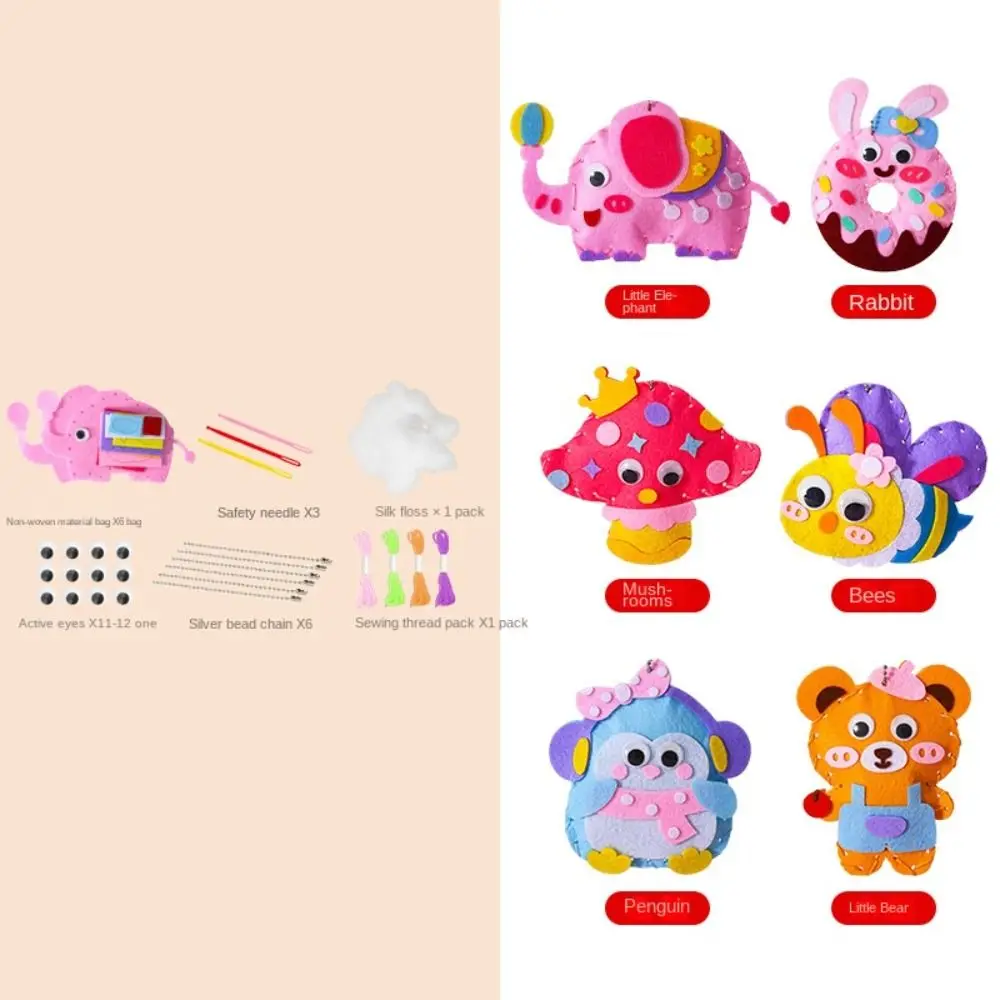 Kit de Material colgante de animales de dibujos animados, Kit educativo de artesanía de costura, bolsa rosa hecha a mano, Kit de tela no tejida DIY para niños