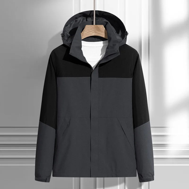 Men Bomber Jacket Hooded Windbreaker Sportswear Outdoor Zipper Stand Collar Coat Spring Autumn Jacket Loose Long Sleeve Pockets