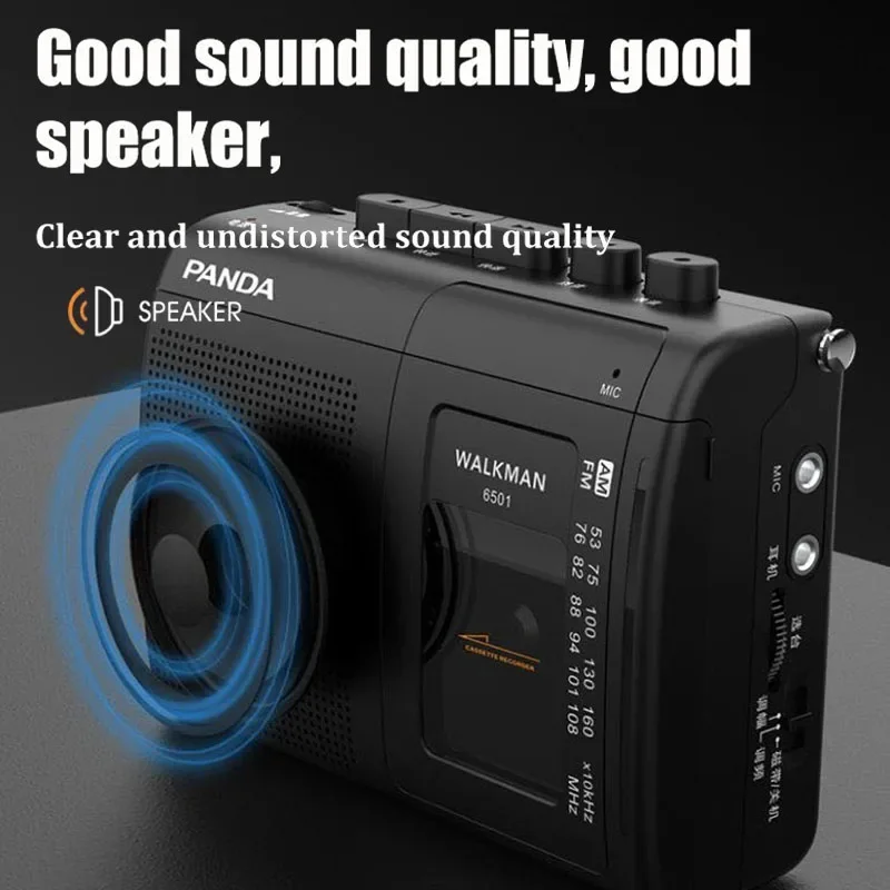 6501 Old-fashioned Magnetic Tape Playback Recorder AM FM Mini Portable Radio Multiband Stereo Pocket Radio with Earphone