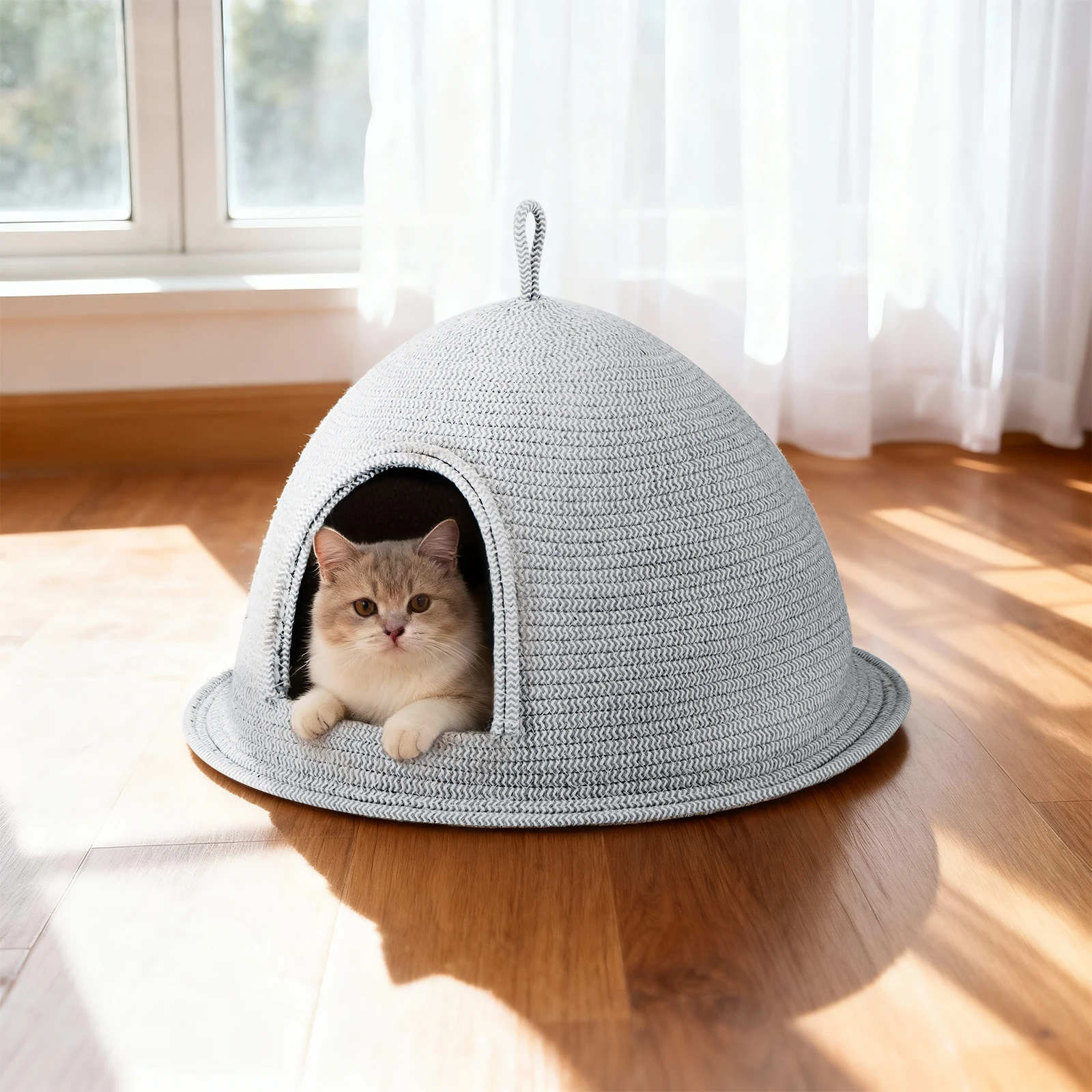 

Cat Bed Scratcher Linen-cotton Weaving Kitten Cat Nests Pet Kittens Puppy Semi Enclosed Warm Safe Sleeping Bed with Handle