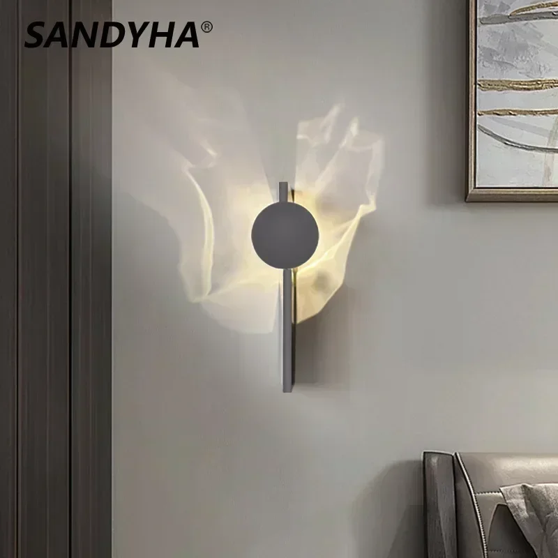 

SANDYHA Modern Silver Wall Lamps Stainless Steel Ripple Home Decoration Living Room Bedroom Bedside Corridor Led Night Lights