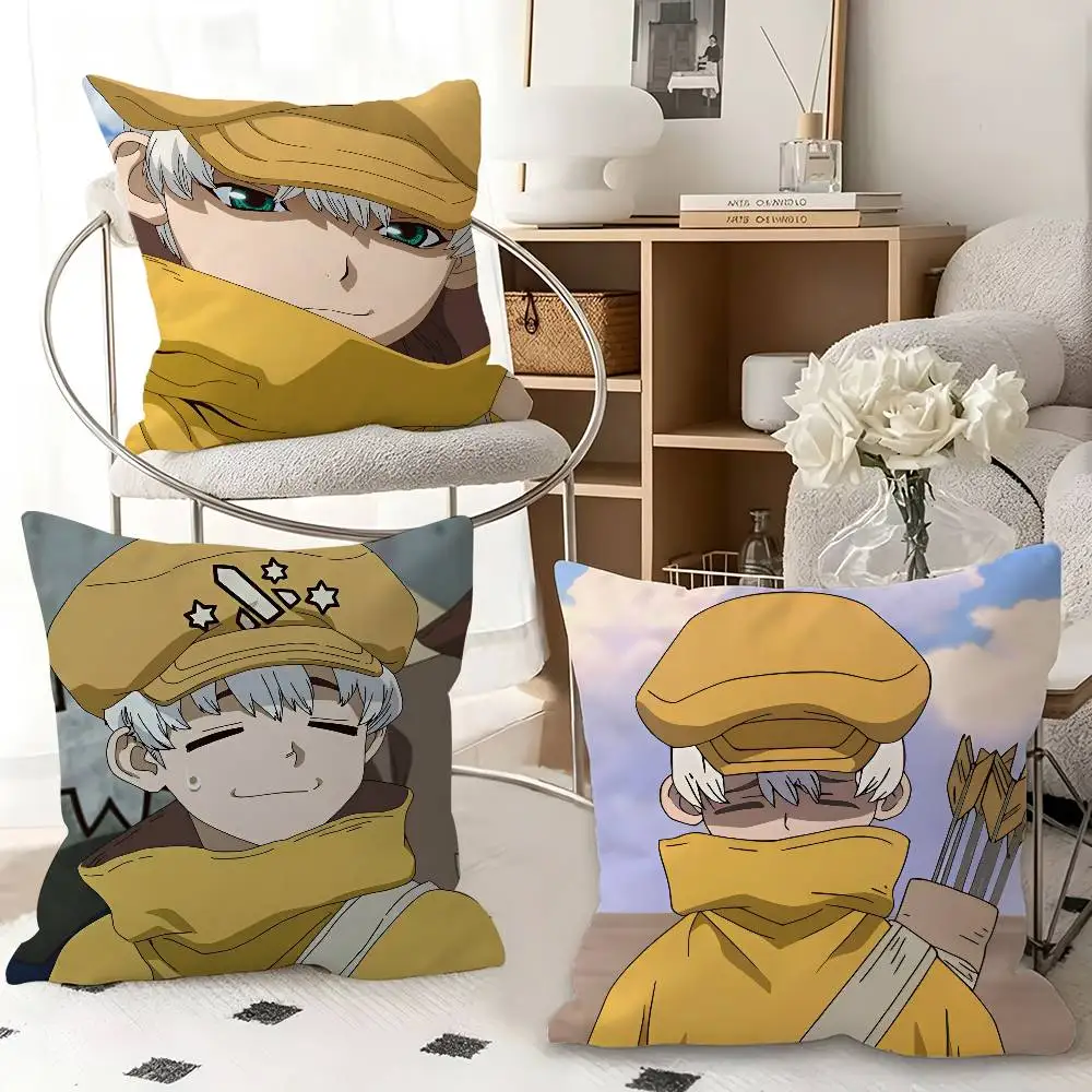 1pc Ukyou Saionji Dr. Stone Pillow Case Fashion Square Pillowcase Bedroom Sofa Room Ins Decoration Leisure