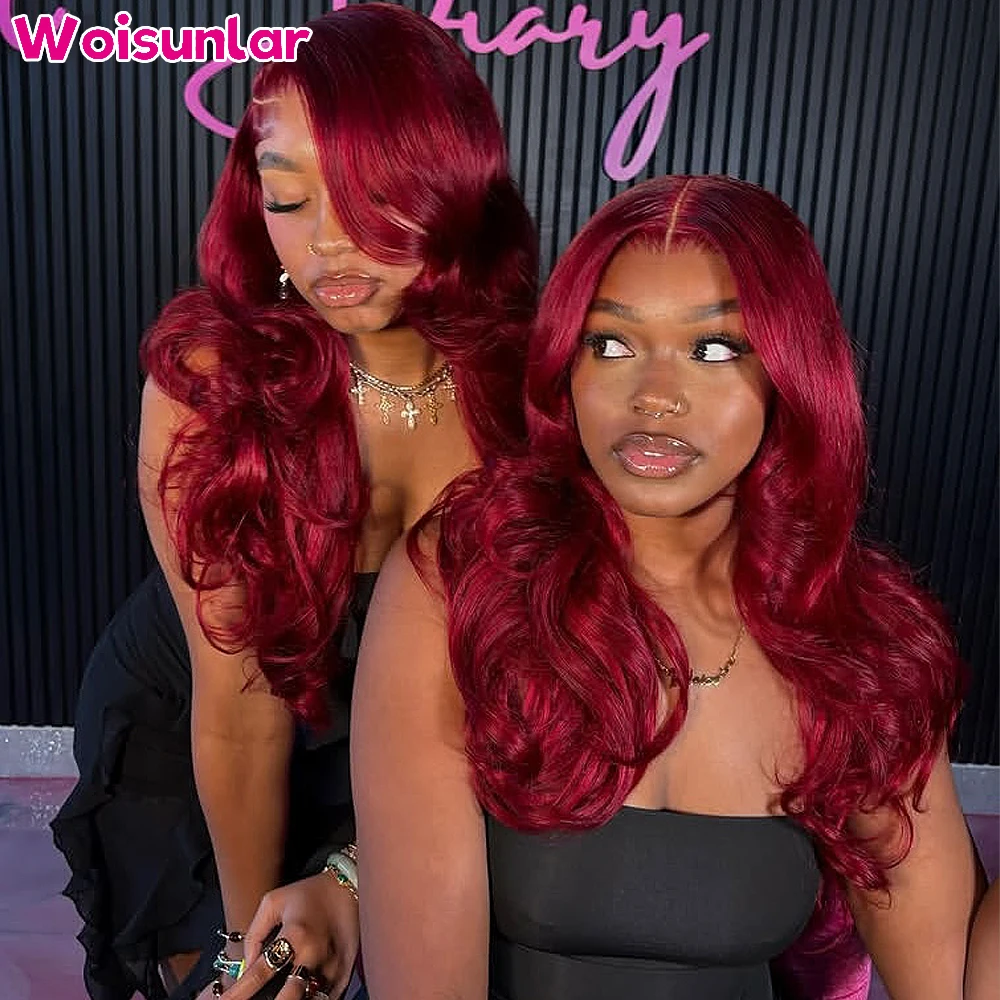 

36 inches 200% 99j Burgundy lace Front Human Hair Wigs body wave Black women13x4 Transparent Lace Natural 100% Human hair wigs