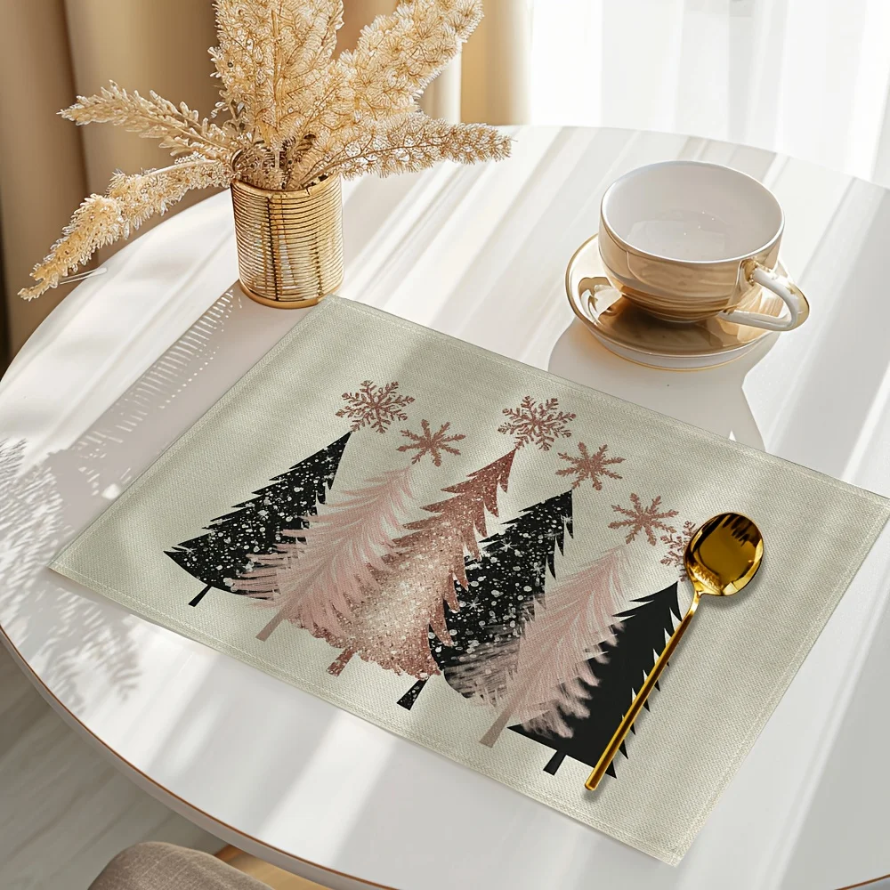 VIKAMA 4PC Christmas Tree Gold Powder Meal Mat Christmas Tree Snowflake Table Restaurant Christmas Decoration