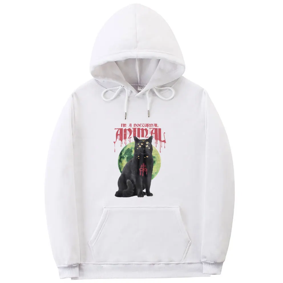 Satanic Cat Funny Meme Hoodie Vintage Demon Black Cat Graphic Print Tracksuit Men Women Casual Cotton Oversized Pullover Hoodies