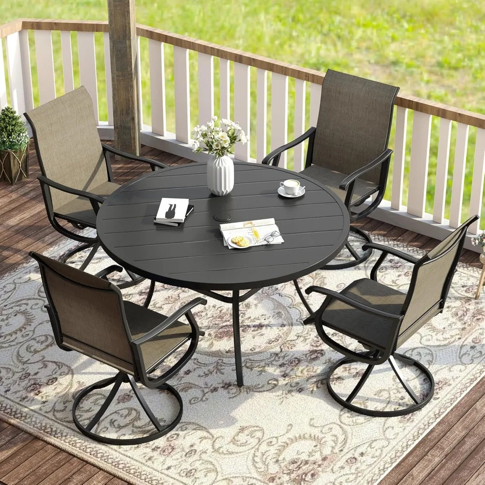 

Patio Dining Set, Includes 40.6" Round Patio Table with Umbrella Hole and 4 Outdoor Swivel Chairs, 5 Pieces Outdoor Furniture