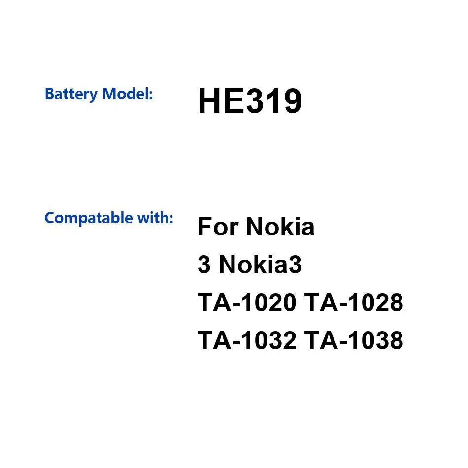 2630mAh Mobile Phone Battery HE319 Long-Lasting For Nokia 3 TA-1020 TA-1028 TA-1032 TA-1038 view 3