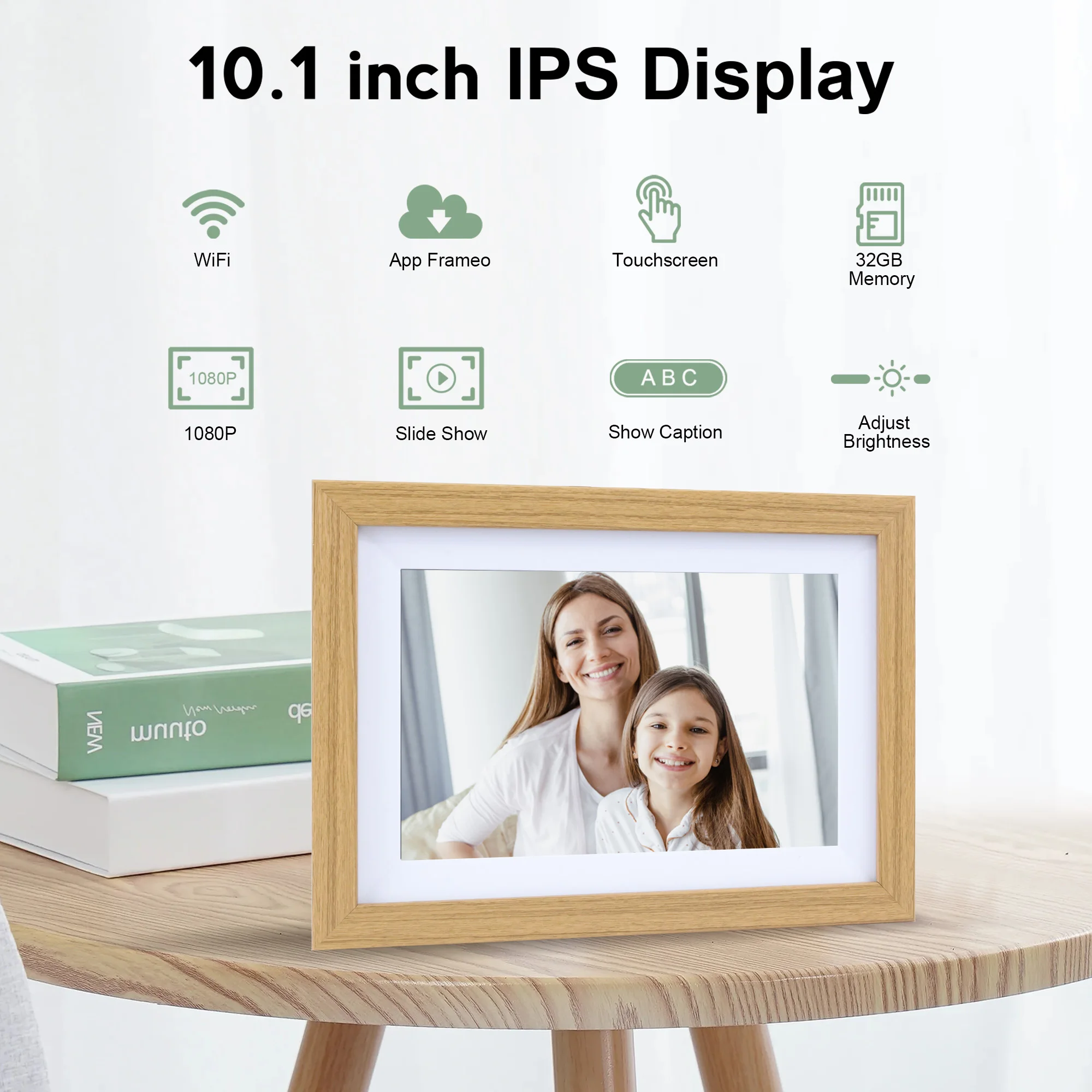 Modern Elegant Grey Wood Digital Photo Frame 1280x800 HD 32GB Memory WiFi Enabled Acrylic Material RK3126 Model