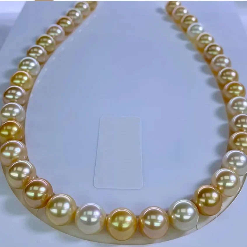 

Elegant 17"10-11mm Genuine Natural Sea Culturea Gold Multicolor Round Pearl Necklace Sterling Silver 925