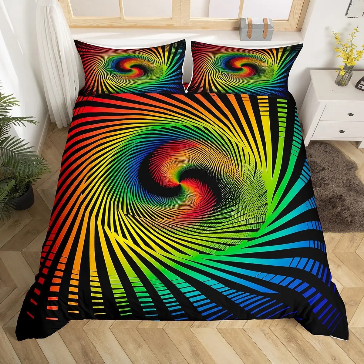 Geometric Duvet Cover Optical Illusion Comforter Cover Visual Art Twin Queen Size Bedding Set Modern Abstract Bedspread Cover