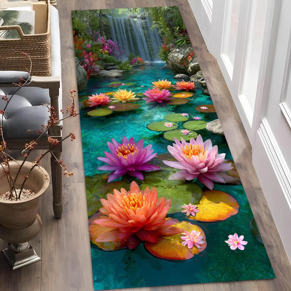 蓮鯉池グリーンロック自然風景ランナーラグ廊下エントリーホワイ - Home Bathroom Mats のレビューと価格