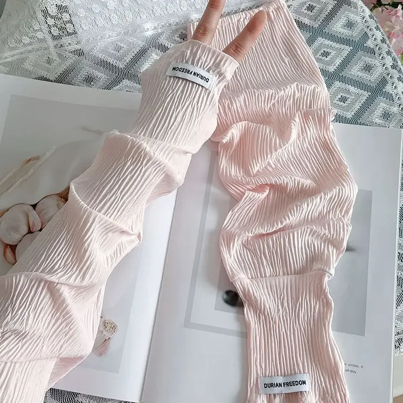 

Summer Loose Ice Silk Uv Protection Sleeves Fingerless Gloves Breathable Sunscreen Hand Sleeve Women Outdoor Riding Arm Cover