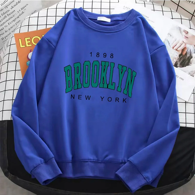 Womens Hoodies Fashion Y2k 1898 BROOKLYN NEW YORK Fleece Sweatshirt Soft Casual O-Neck Pullover Casual Female Clothes goth