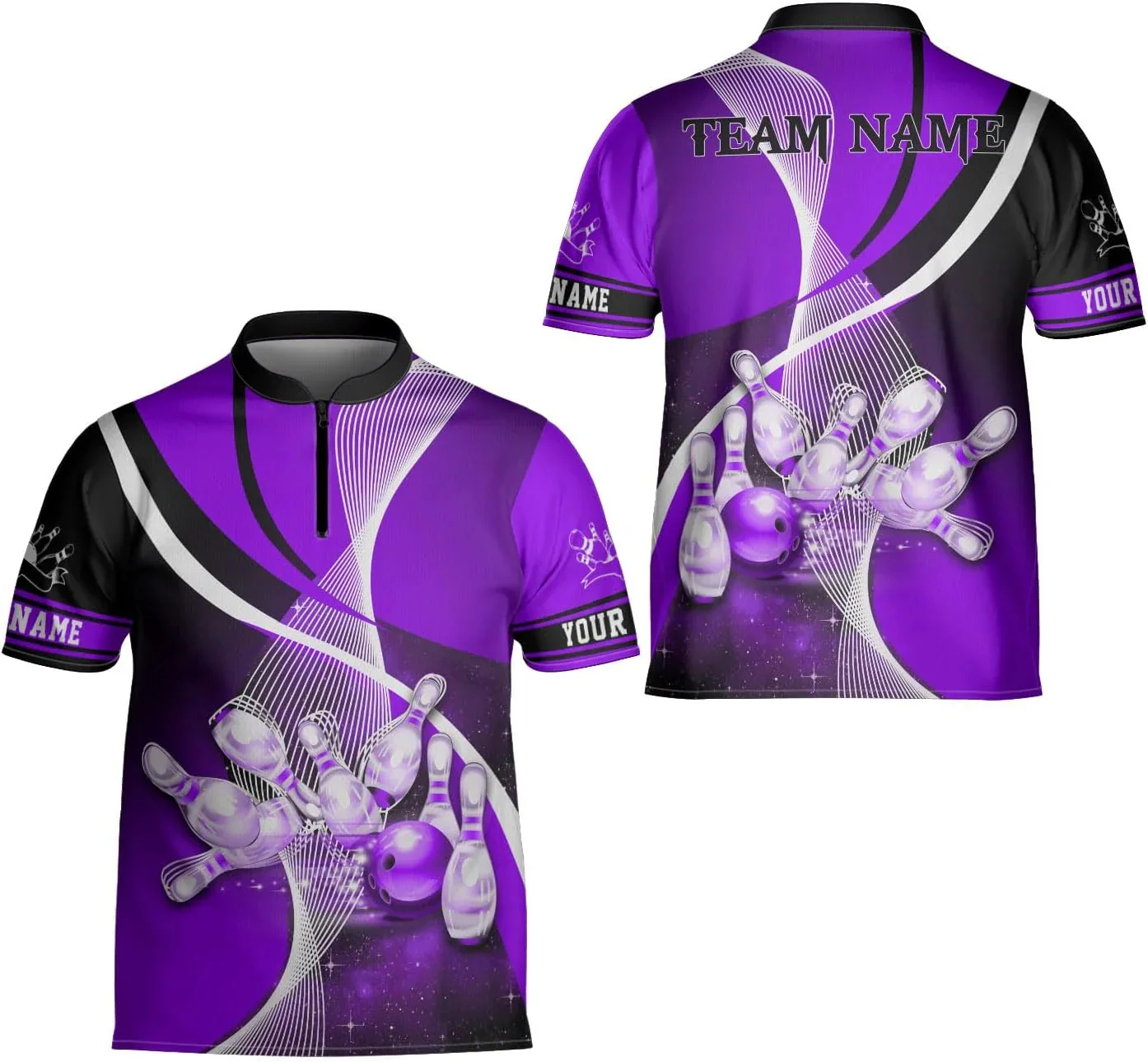 Bowling Ball And Pins Multicolor Option Custom Name 3D Print Men's Zipper Polo Shirt Summer Unisex Casual Zip Polo Shirt WK281