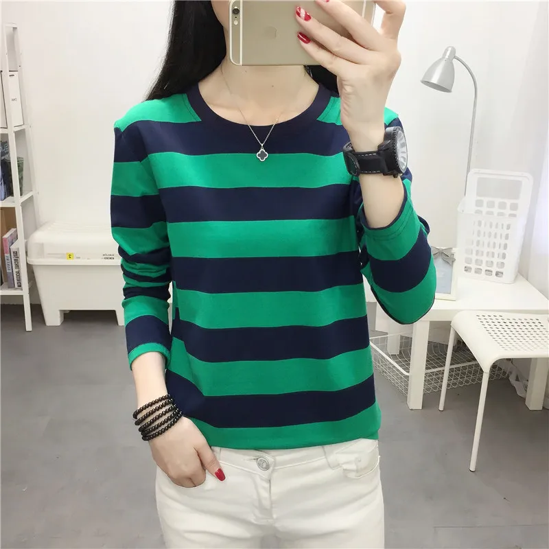 T-shirts Women Striped Long Sleeve Tees Casual Korean Style Simple 2XL Loose All-match Harajuku Trendy Tops Spring Design Lady