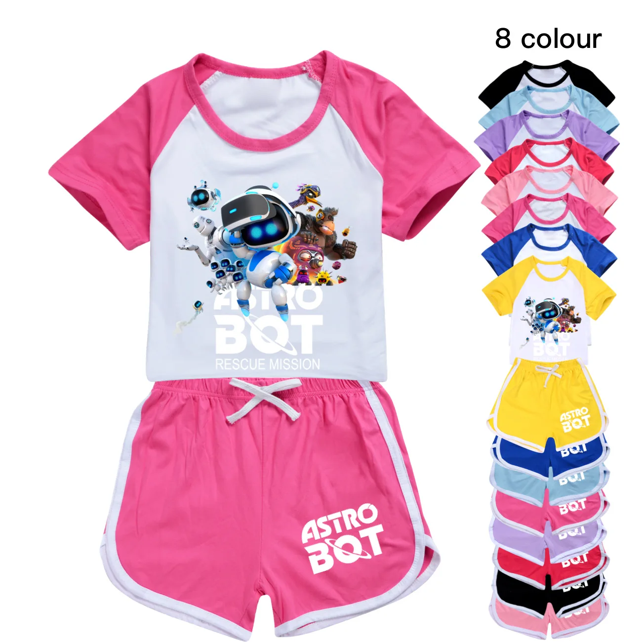 New Game ASTRO BOT Tshirt Kids Playroom Cartoon Astrobot Clothes Set Teen Boys Short Sleeve Tops Shorts 2pcs Set Girls Outfits