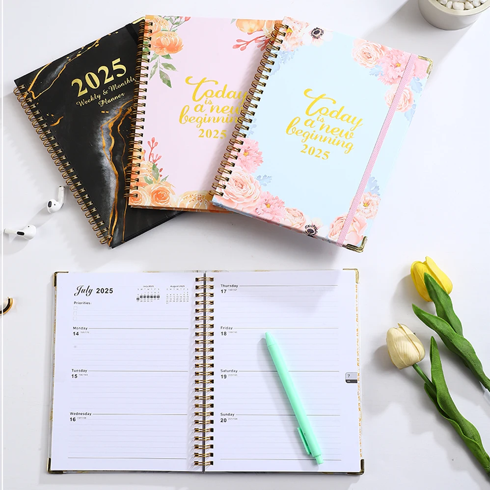 New A5 English Version 2025 Strap Coil Notebook Diary Schedule Planner