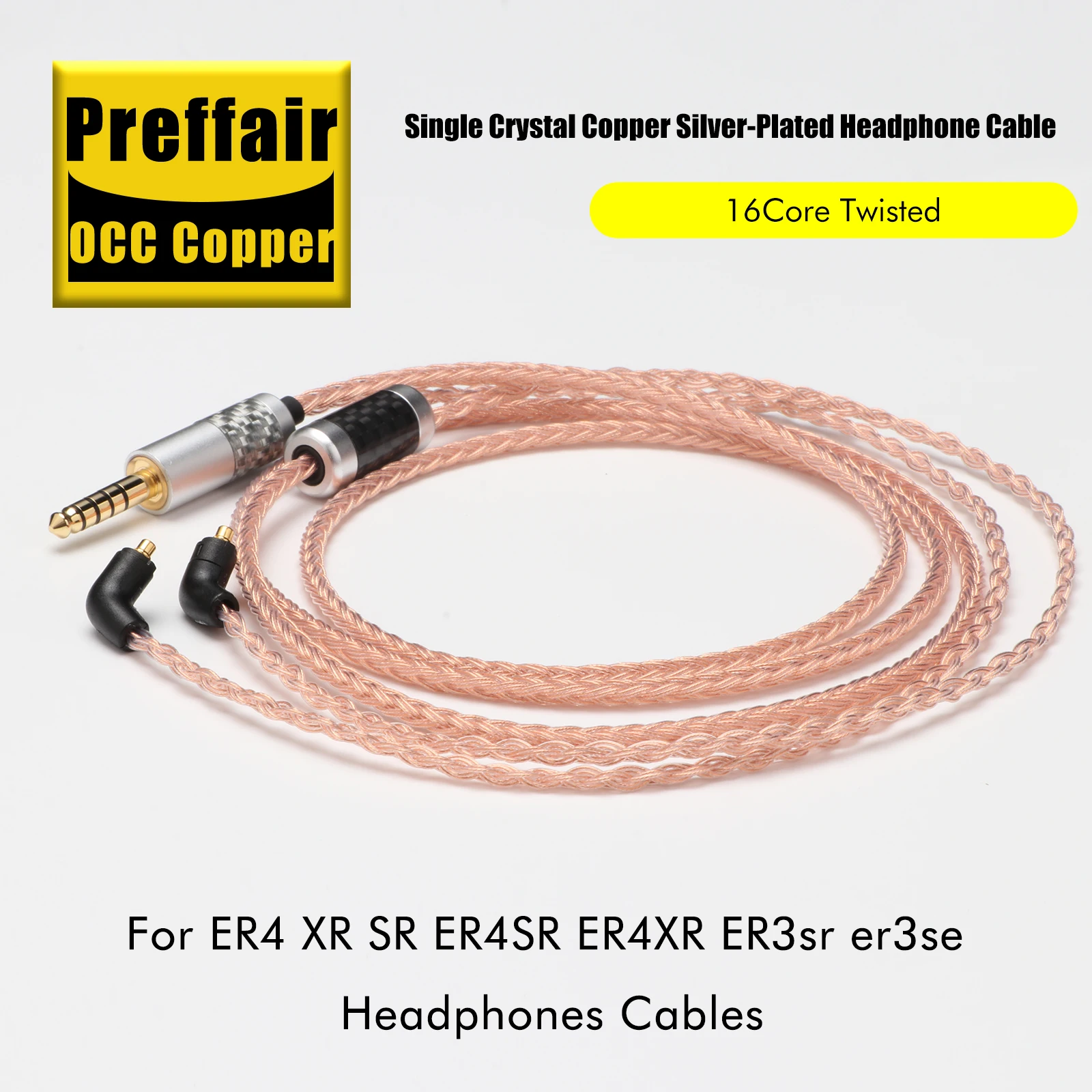 1PC 4.4mm balanced 16 Core Silver Plated OCC Earphone Cable For Etymotic ER4 XR SR ER4SR ER4XR ER3sr er3se