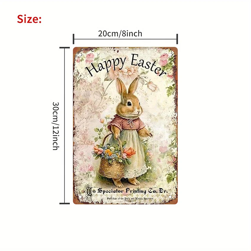 1pc Vintage Iron Easter Bunny Wall Decor - Bunny Holding Flower Basket Suitable for Home,, Spring Decoration, Vibrant Retro Meta