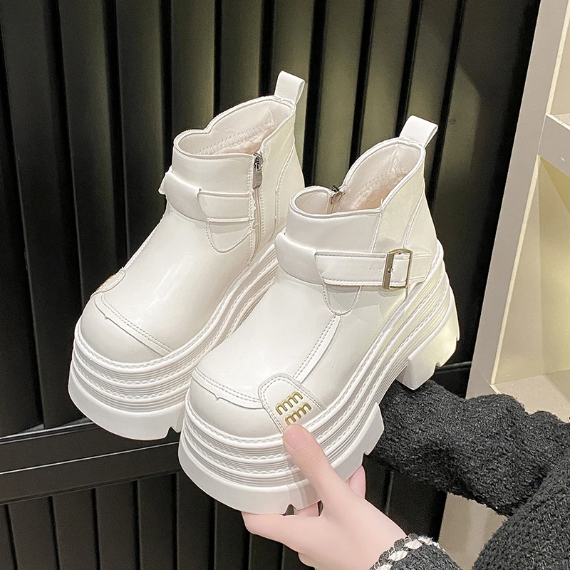 2023 New Fashion Autumn Boots Shoes Women Ankle Boots Female Wedges Boots Women Chelsea Boot 10CM Platform Shoes Winter Warm