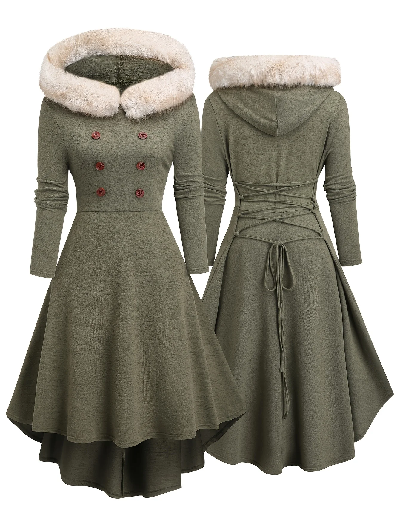 

Fashionable European and American Plus Size Women's Olive Green Casual Elegant Long Sleeve Dress with Adjustable Waist Belt Sho