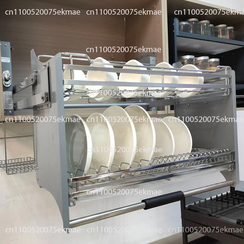 Kitchen Hanging Cabinet Lifting Pull Basket 304 Stainless Steel Dish&Bowl Racks Buffer Adjustment Drawer Baskets
