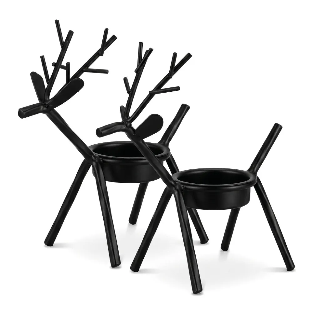 2pcs Stable Iron Candle Holder Reindeer Black Candle Stand Metal Stackable Tealight Holder Tabletop