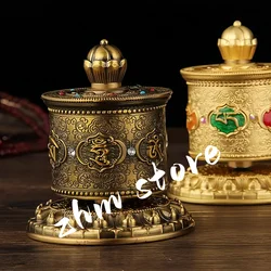 10cm Alloy Metal Gold/Green Copper Auspicious Symbol Carving Buddhist Lotus Base Car Putting Prayer Wheel Ornaments