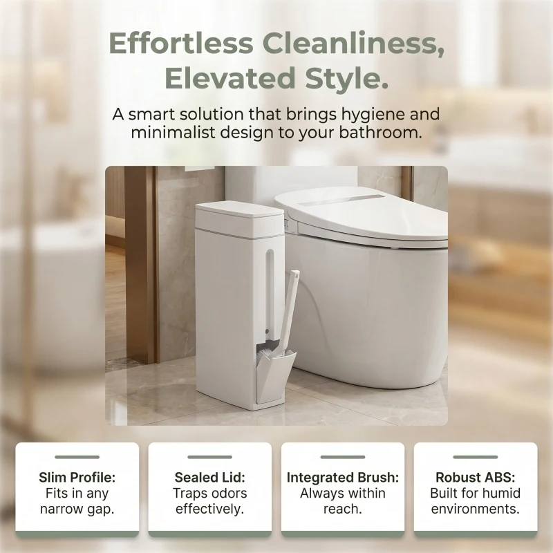 Bathroom Trash Can Bathroom Trash Can Toilet Brush Combo Save Space Small Trash Can Lid Bathroom Accessories Narrow Garbage Can