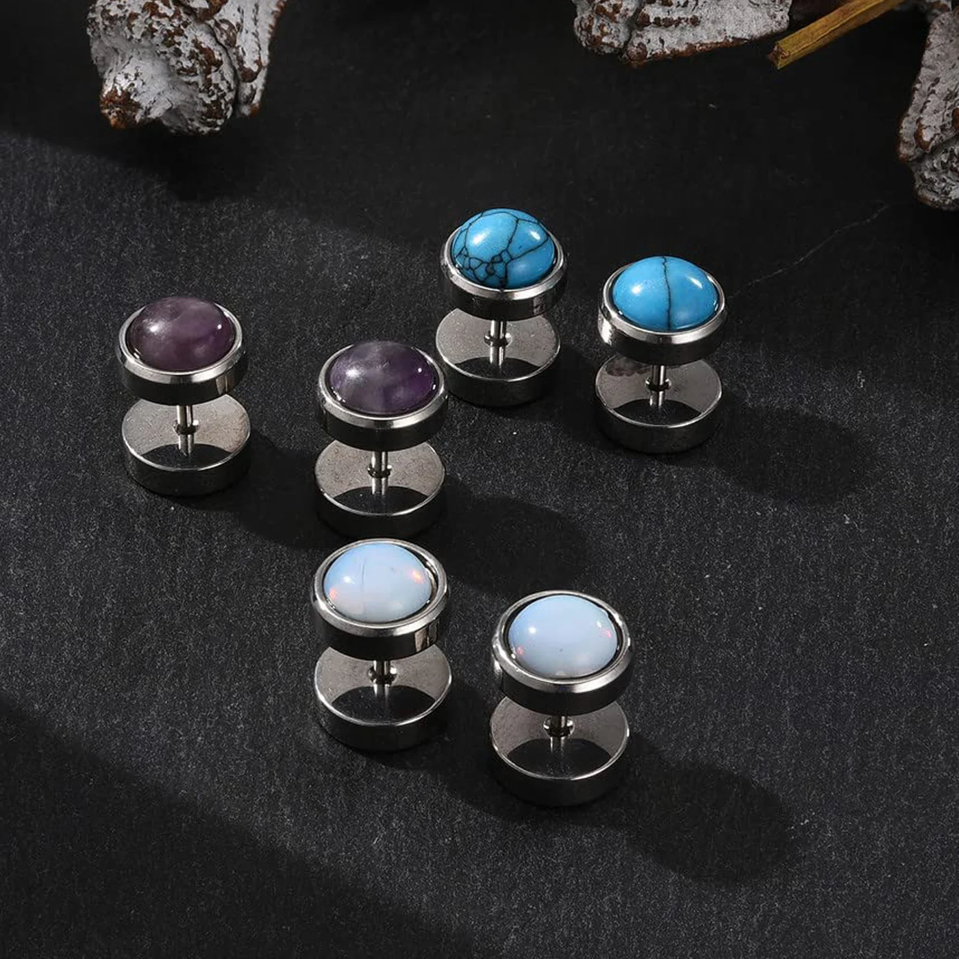 1 Pair Fake Gauges Stud Earrings Stainless Steel Ear Piercing Faux Cheater Illusion Plugs Tunnel Flat Back Stud Earrings for Men