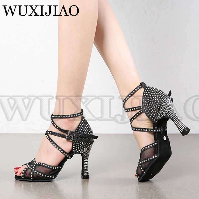 Diamond inlaid Latin dance shoes Women's high heel sandals Indoor soft soled dance shoes Party social dance shoes