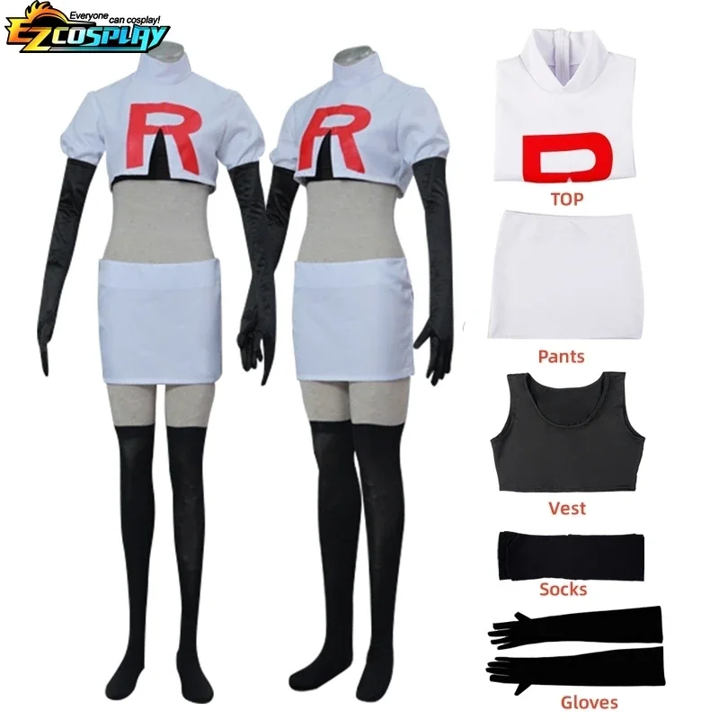 Anime Cosplay Kostuum voor Volwassen Team Rocket Jessie Musashi James Kojirou Halloween Cosplay Kostuum Volledige Set Kostuum