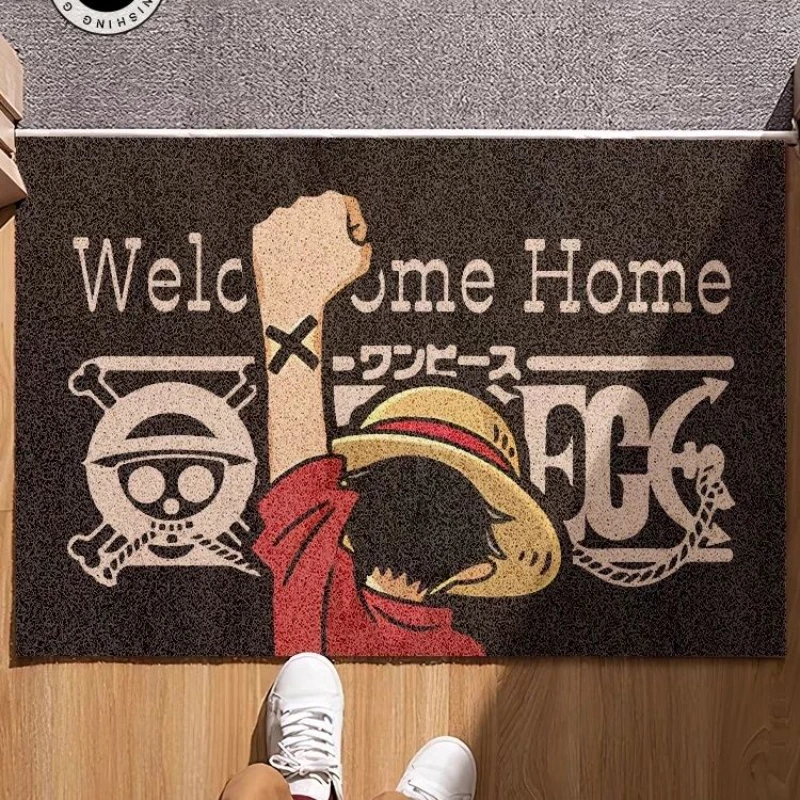 New Anime One Piece Cartoon Silk Loop Door Mat Carpet Home Entrance Cuttable Pvc Floor Door Mats Non-Slip Washable Mat Carpet