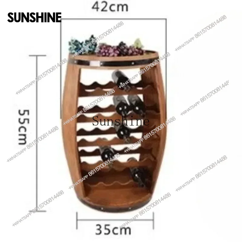 Massivholz Weinregal Eiche Fass Modellierung Kreative Weinkeller Ästhetische Luxus Display Dekoration Retro Regal Bar Möbel FT