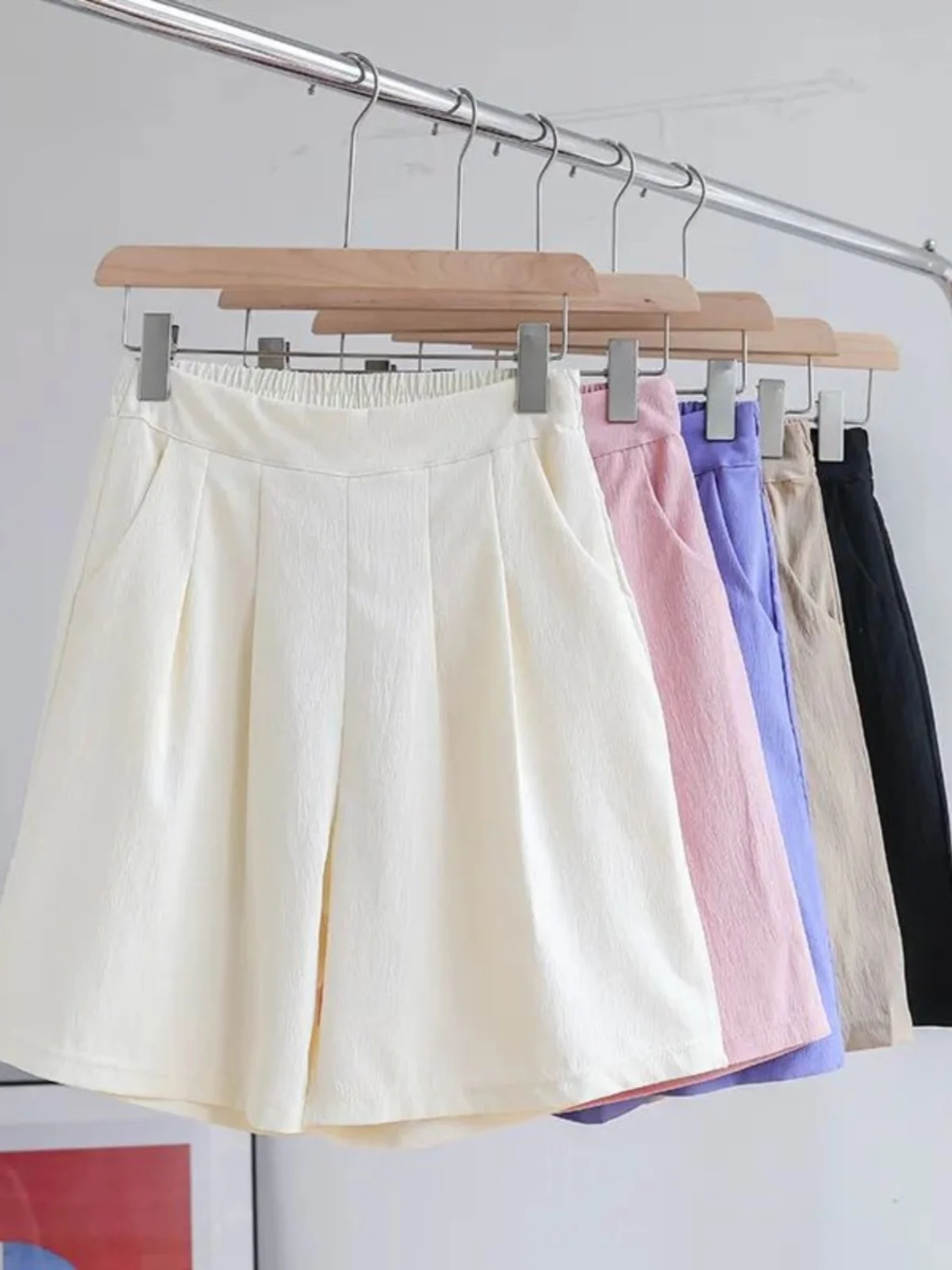 Hoge taille gedrapeerde casual orts voor dames Street Sle Spor Vrije tijd Hoge taille Eenvoudig ontwerp Gesplitste rechte pijpen ort broek