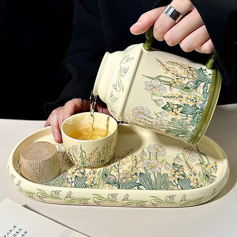 original design wind chimes flower kettle cup set, afternoon tea ceramic cup, high-end sense, large-capacity teacup with lid