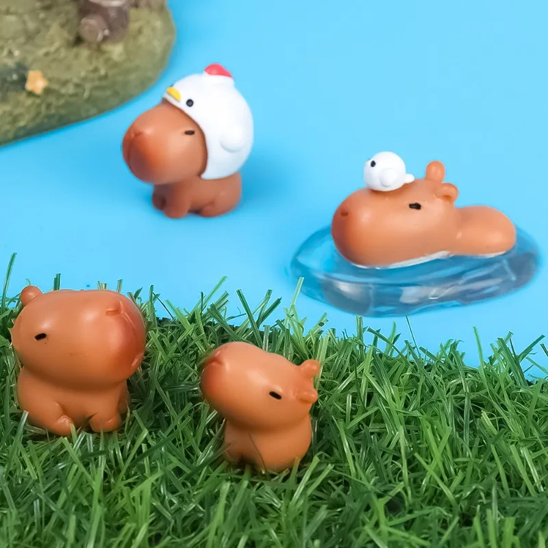 Mini Cartoon Capybara Figurines Miniatures Cute Resin Craft Toy Car Home Desktop Landscape Dashboard Ornaments Children Gifts