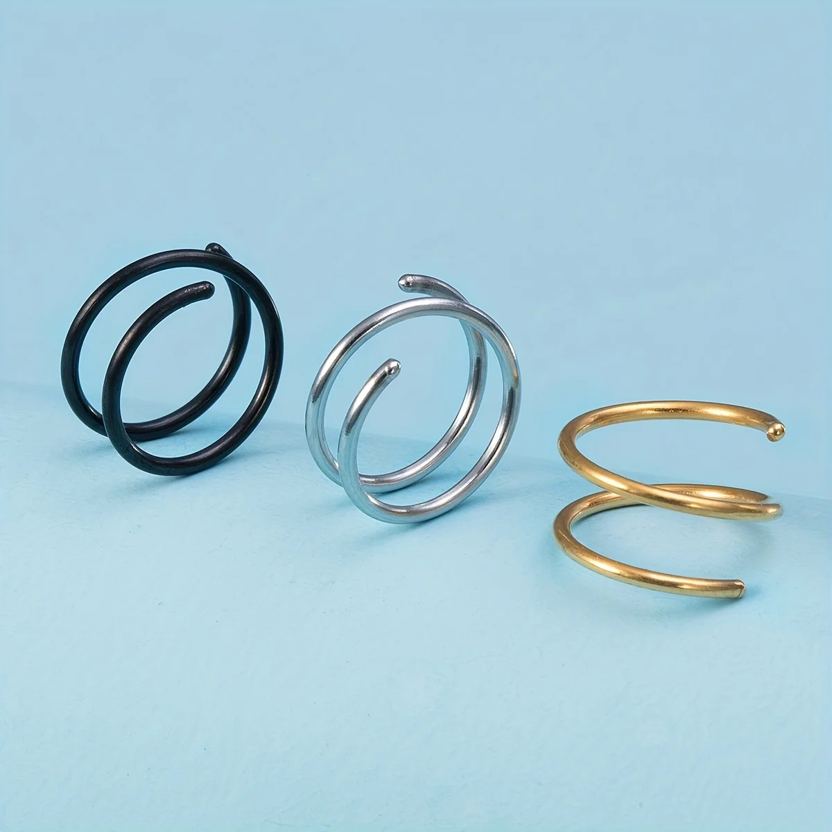 3Pcs 8mm Nose Rings Septum Piercing Hoop Stainless Steel Double Spiral Single Pierced Lip Ring Cartilage Earring 20G