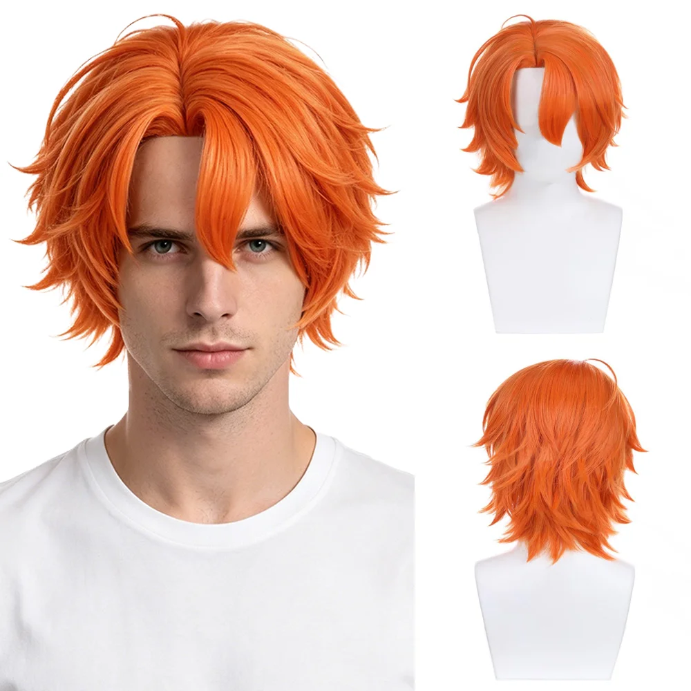 

Orange Short Spiky Cosplay Wig Unisex Heat Resistant Synthetic Wig For Anime Cosplay Halloween Carnival Costume Party Daily Wear