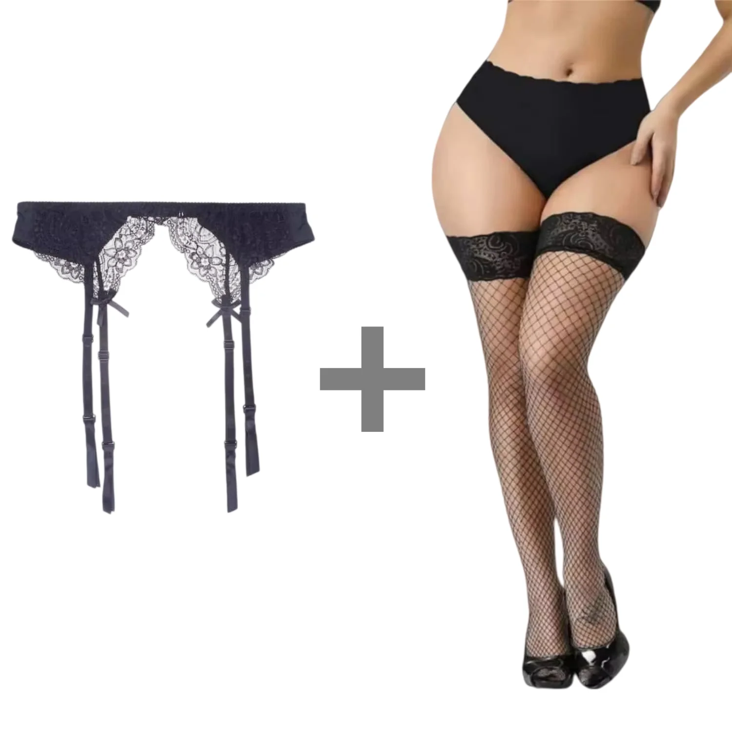 

2PCS/set plus Size Black Lace Stockings with Adjustable Anti-Slip Garter Belt Transparent Sexy Suspender Pantyhose for Women XXL