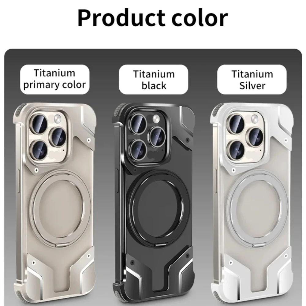 Magnetic Borderless 360° Rotating Bracket  Mecha Phone Case For iPhone 16 15 Plus 14 13 Pro Max Detachable Transparent Cover