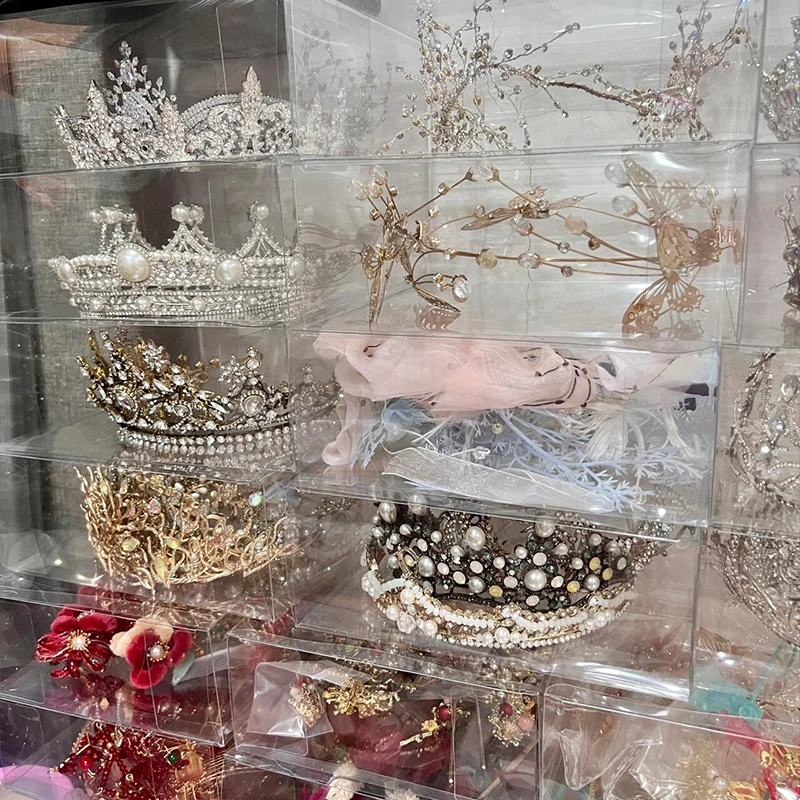 10-個クリア-pvc-プラスチックギフト包装箱ジュエリークラウンティアラ小さなヘアクリップ収納ディスプレイ保護フィルムギフトケース