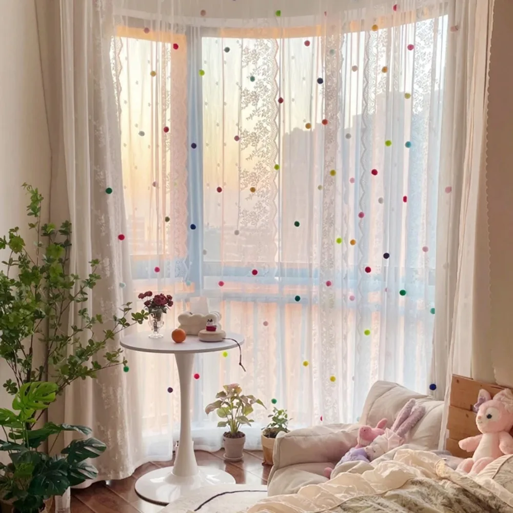 Dreamy French White Sheer Lace Curtains for Girls Room Living Room Partition Door Light Filtering Privacy Thermal Custom Drapes