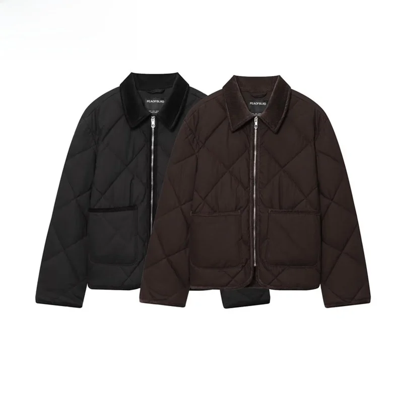 

Autumn New Women's Jaet Thin Cotton Zipper Closure Decorative Stitching Street Sle Long Sve Warm Coat for Ladies