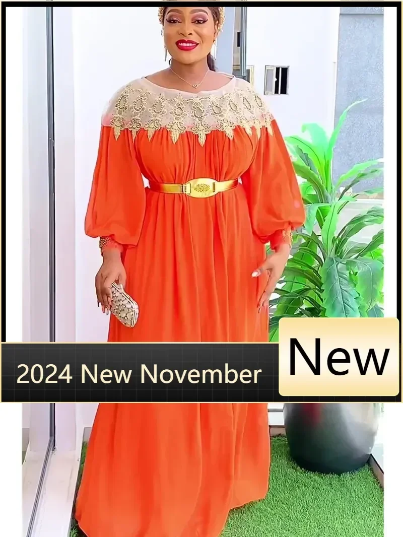 

Plus Size African Party Dresses for Women 2025 New Long Sleeve Evening Gown Elegant Turkey Muslim Chiffon Maxi Dress Robe