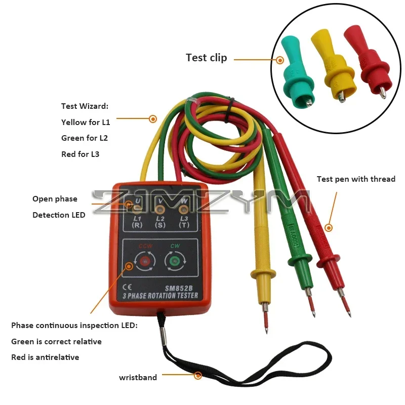 Imagem -05 - Testador de Fases Indicador de Fase Digital Detector de Sequência de Fase Ferramentas de Teste de Tensão 60v600v ac Sm852b
