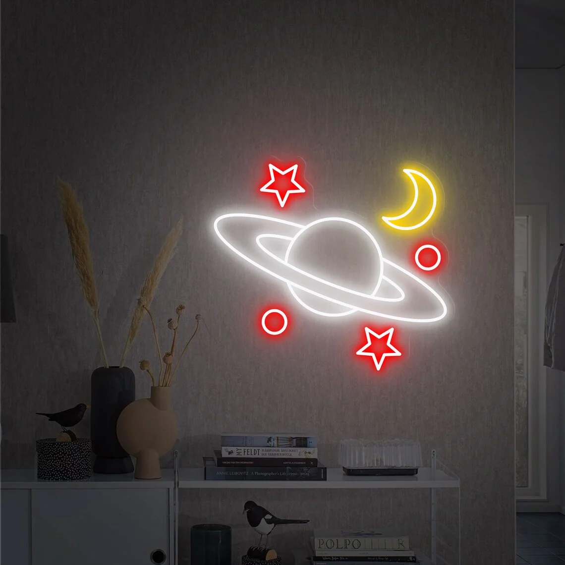 Imagem -05 - Custom Space Galaxy Neon Sign Lua e Estrela Led Neon Wall Art Bar Club Hanging Man Cave Sala de Jogos Sinal do Quarto Presente de Aniversário para Menino