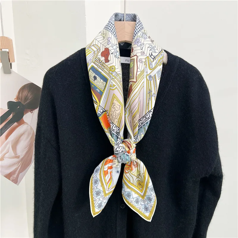 88×88cm 18MM 100% Silk Twill Scarf For Women Luxury Brand Double Sides With Different Design Square Size Shawls And Wraps Autumn