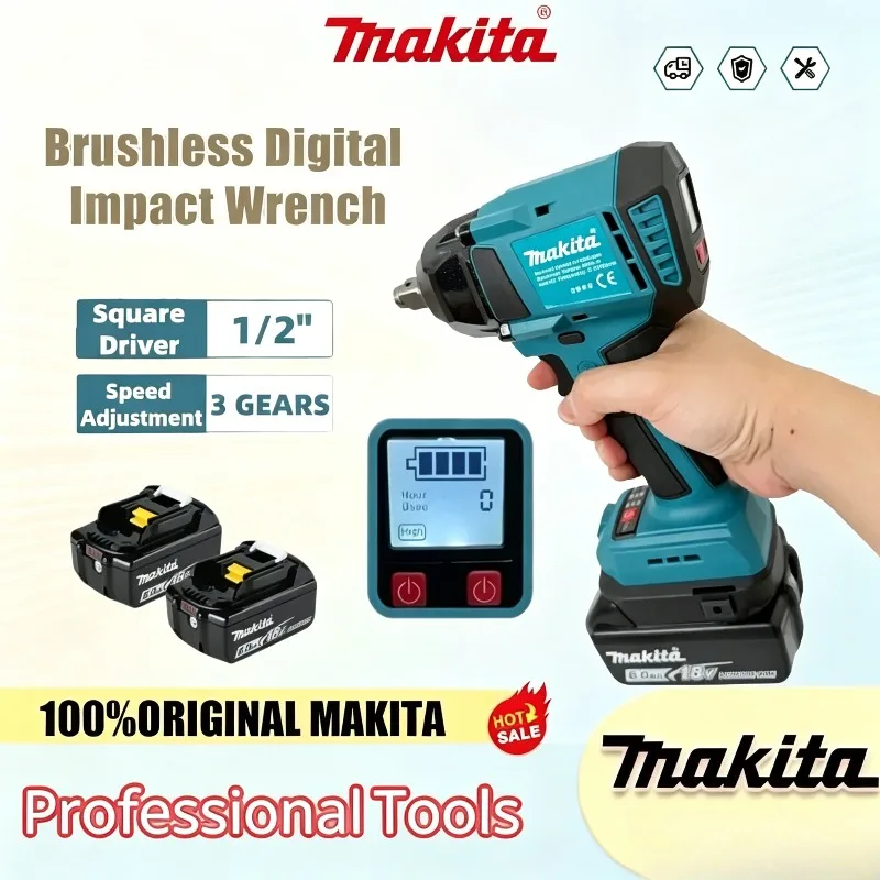 

Makita Brushless Cordless Digital Display Electric Torque Wrench 1/2 Inch Impact Wrench Power Tool Screwdriver for 18V Electric